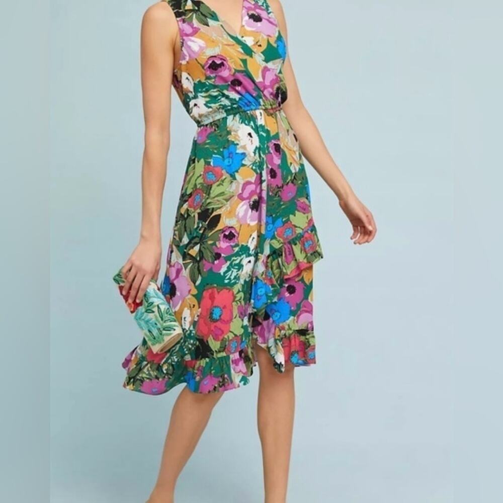 Plenty by Tracy Reese Anthropologie Daphne Dress Floral Small Ruffle V-neck